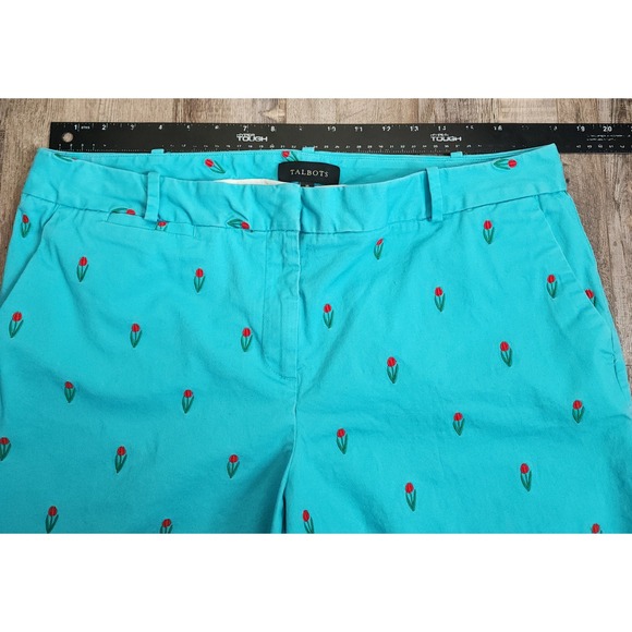 Talbots Embroidered Tulip Shorts Womens 16 Turquoise Blue Floral Cotton Chino - Picture 3 of 7